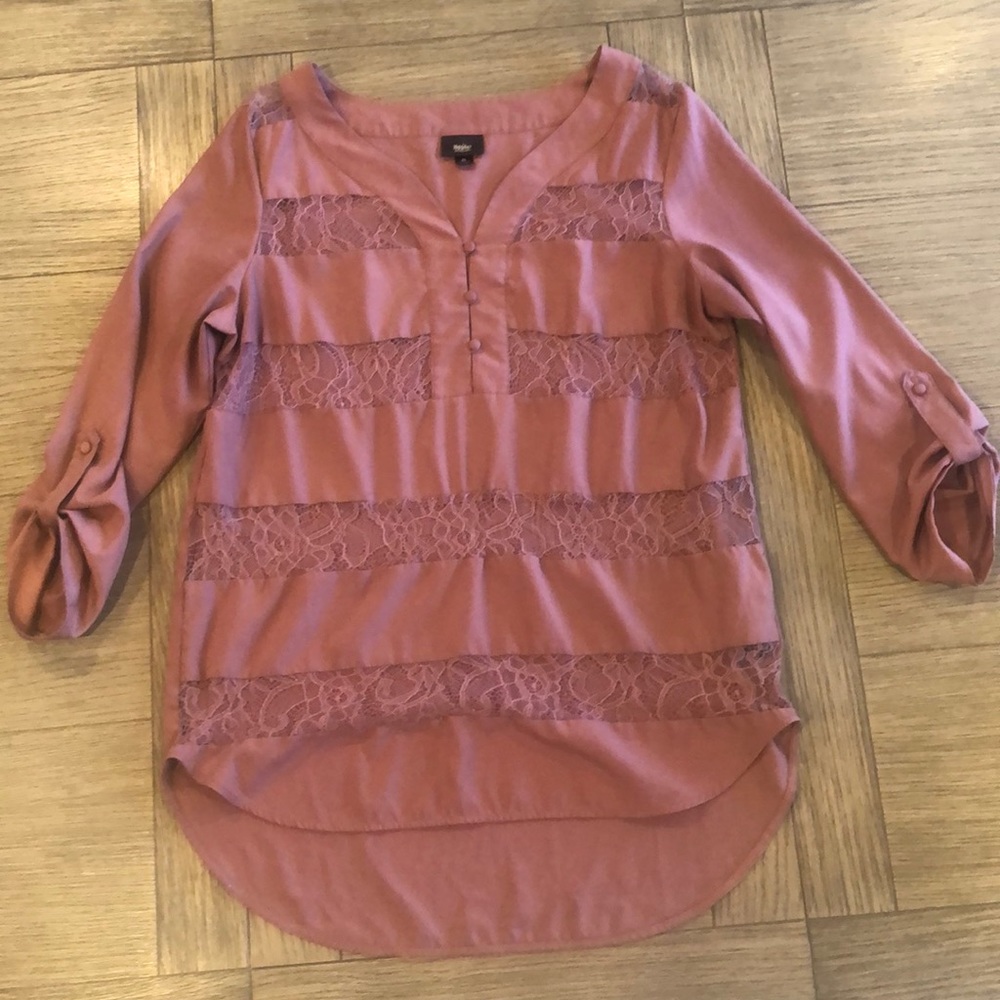 Mossimo Mauve lace shirt top blouse sz XL silky